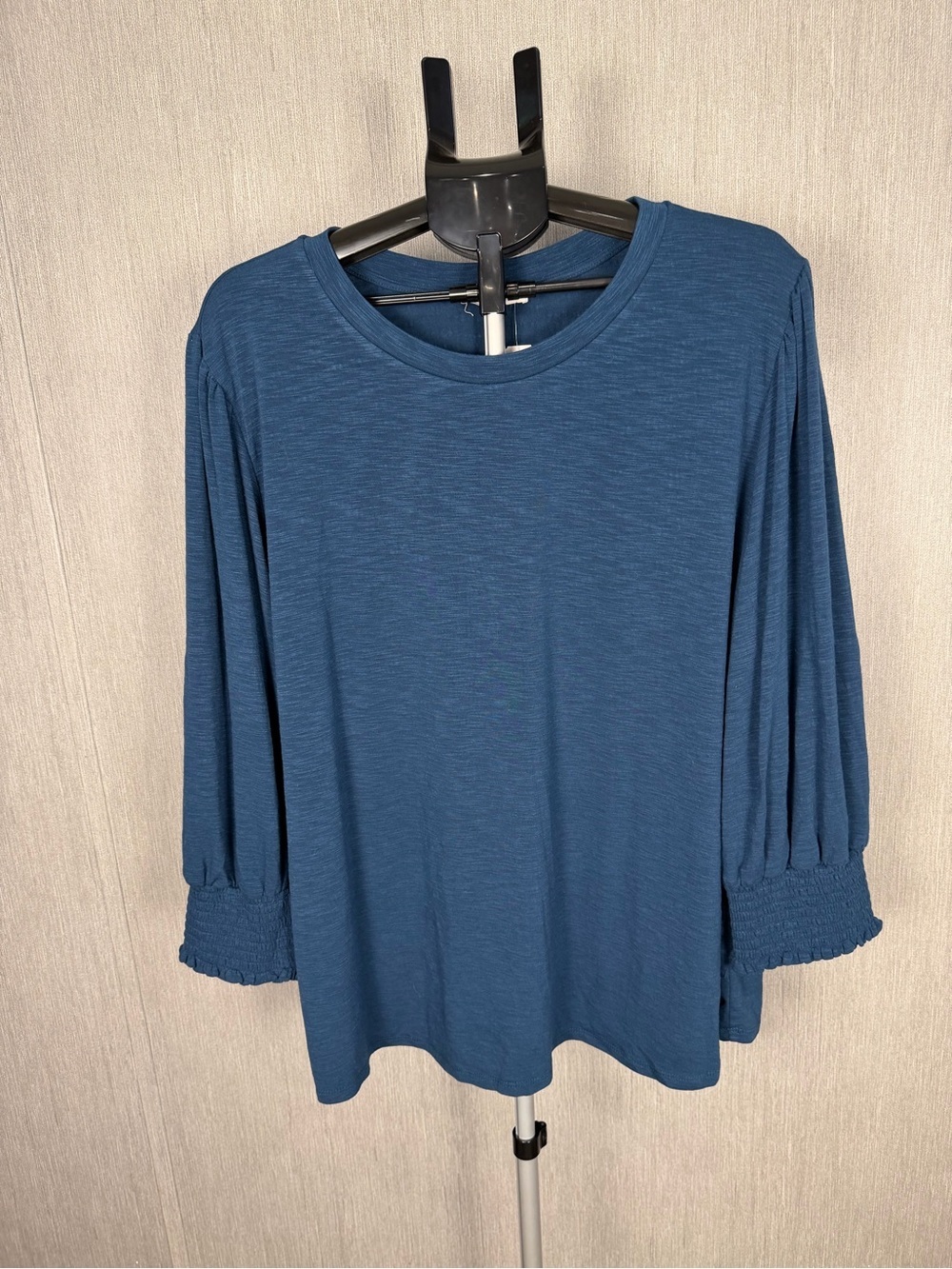 Women’s Smocked Sleeve Crewneck Top in Blue